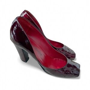 YSL Yves Saint Laurent Patent Leather Peep-Toe Pumps | Size 10 | Burgundy